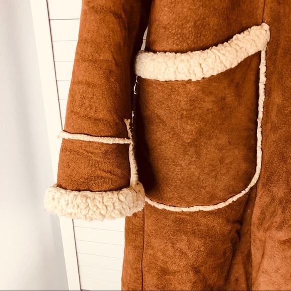 Maxima Wilsons Women Trim Suede Leather Long Coat - Picture 8 of 10